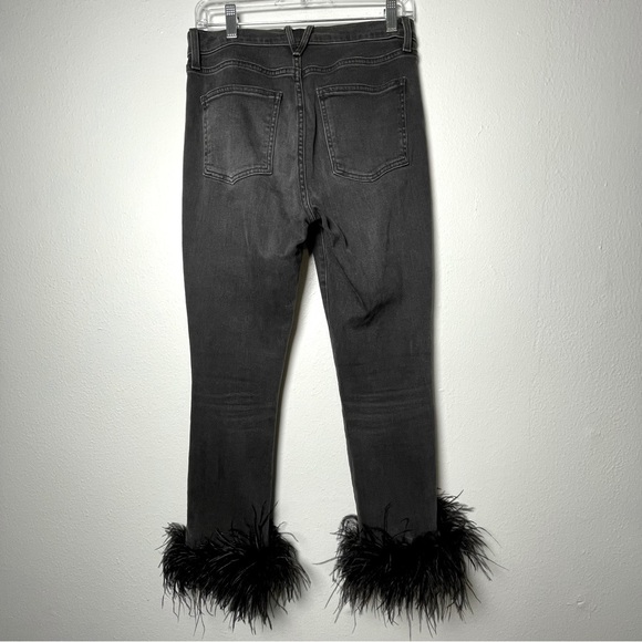 VERONICA BEARD Kareena  Ostrich Feather- Trimmed Skinny Jeans Charcoal Size 28/6 - Picture 4 of 13